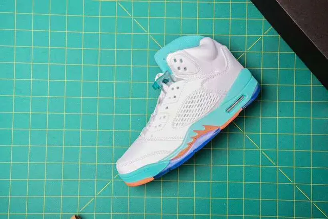 Air Jordan 5 White Turquoise Orange Basketball Shoes 5