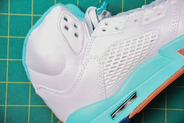 Air Jordan 5 White Turquoise Orange Basketball Shoes 6