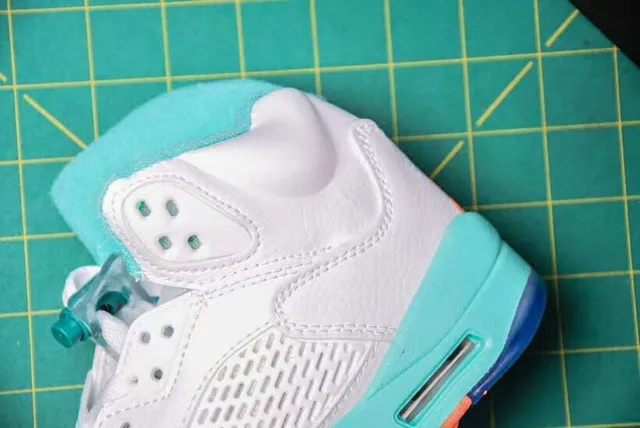 Air Jordan 5 White Turquoise Orange Basketball Shoes 7