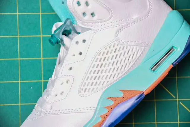 Air Jordan 5 White Turquoise Orange Basketball Shoes 8