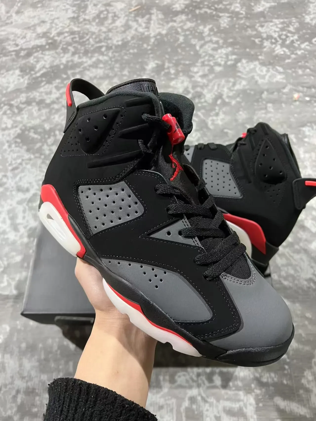 Air Jordan 6 Chaussures de Basketball Noir Rouge Gris 2