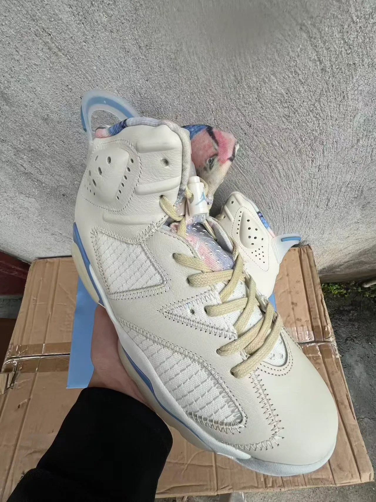 Air Jordan 6 Off-White and Light Blue Basketball Shoes 2