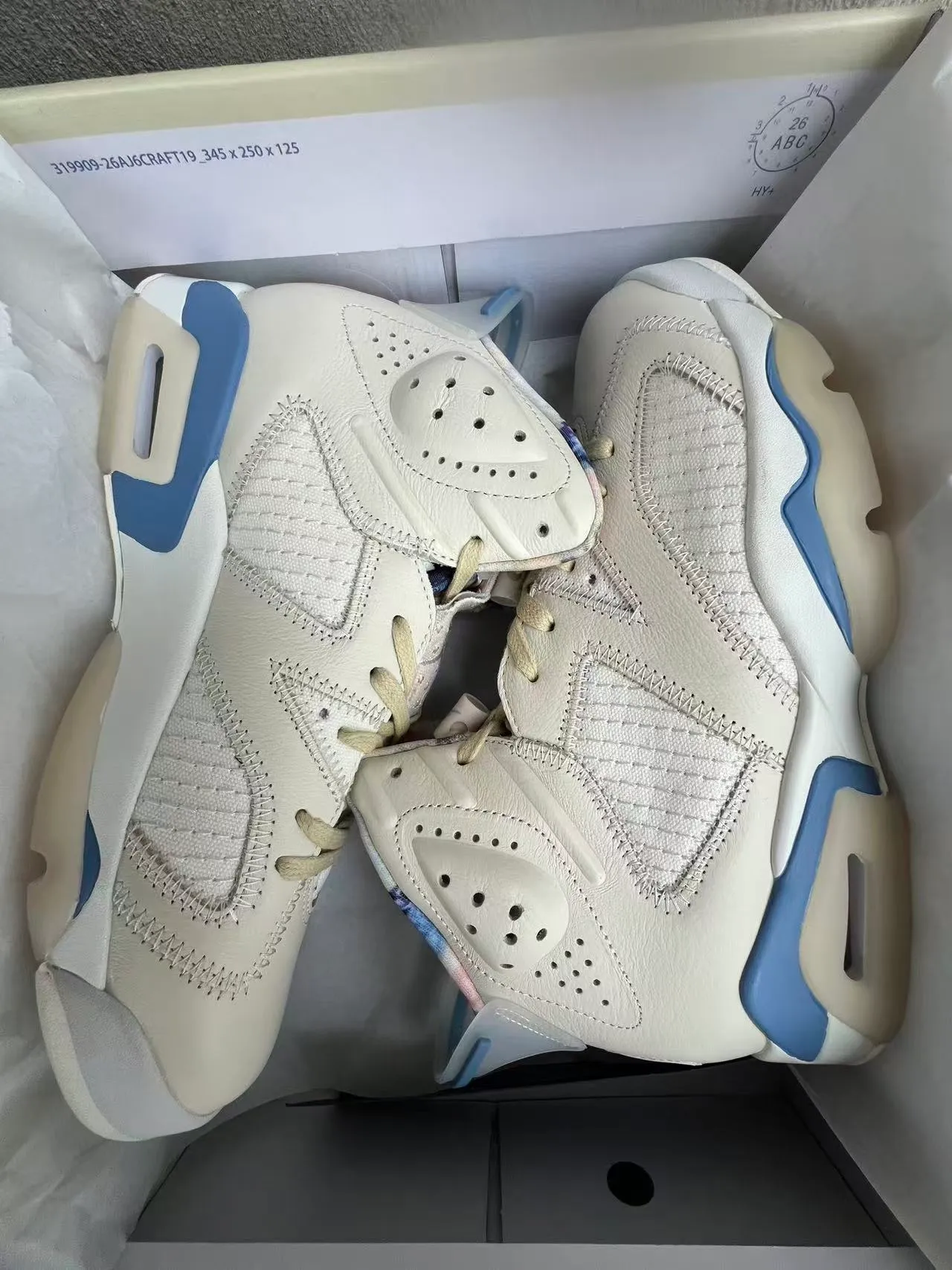 Air Jordan 6 Off-White and Light Blue Basketball Shoes 9