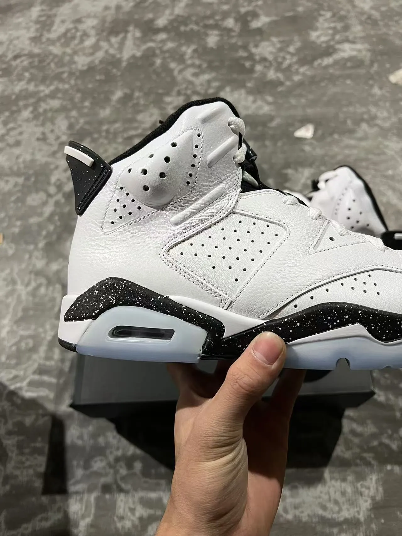 Air Jordan 6 White Black Speckle Basketball Shoes 7