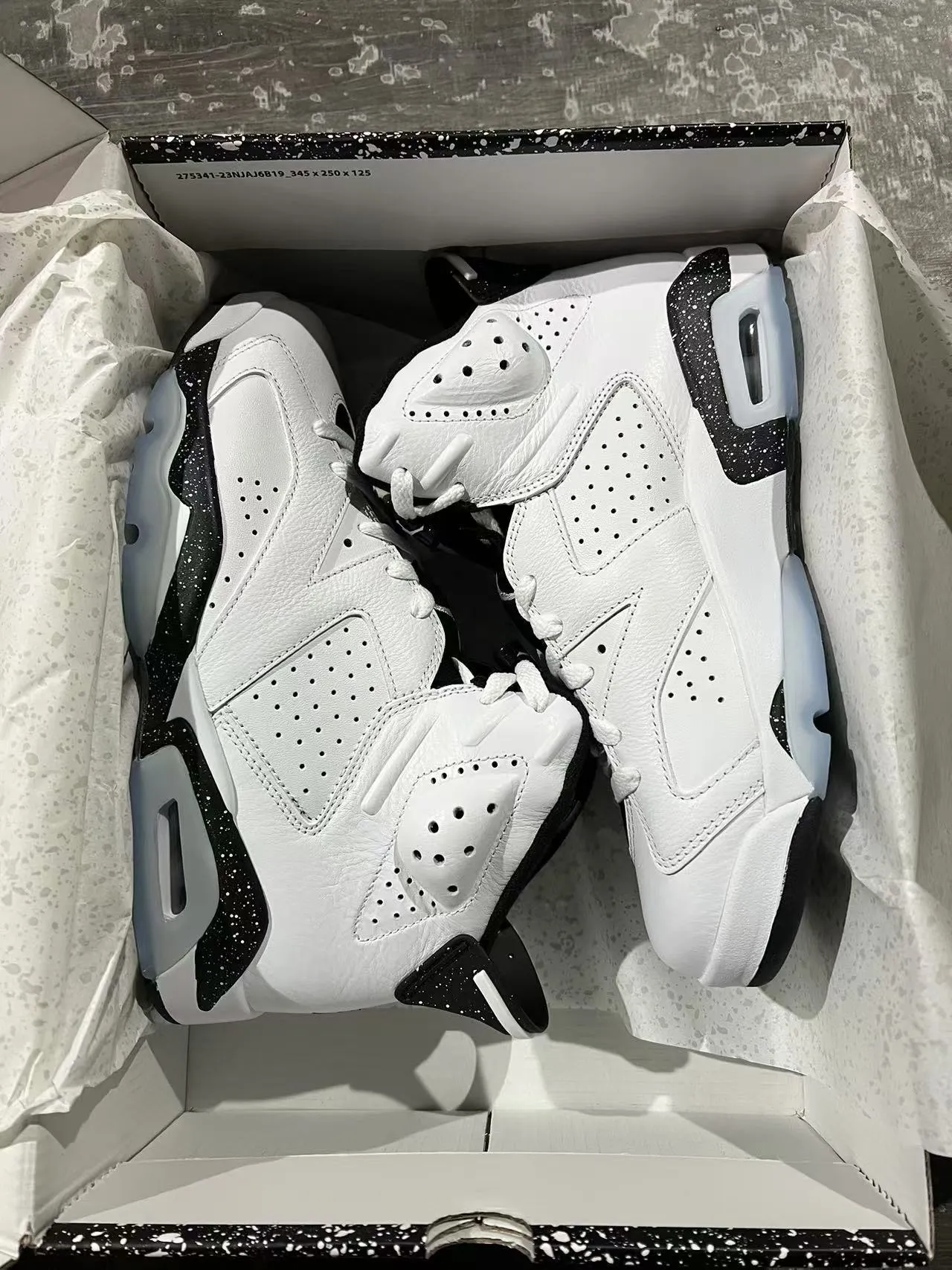 Air Jordan 6 White Black Speckle Basketball Shoes 9