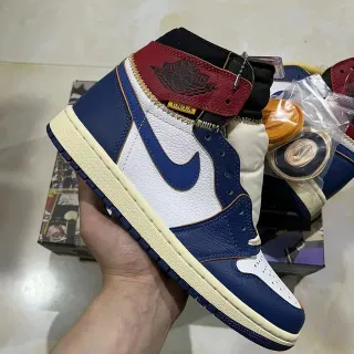 Air Jordan Navy White High-Top Leather-Paneled Basketball Shoes