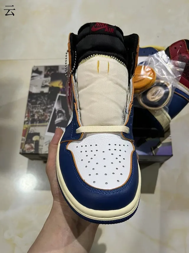 Air Jordan Navy White High-Top Leather-Paneled Basketball Shoes 3