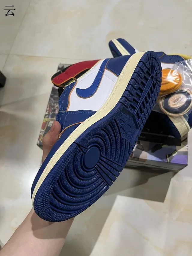 Air Jordan Navy White High-Top Leather-Paneled Basketball Shoes 6