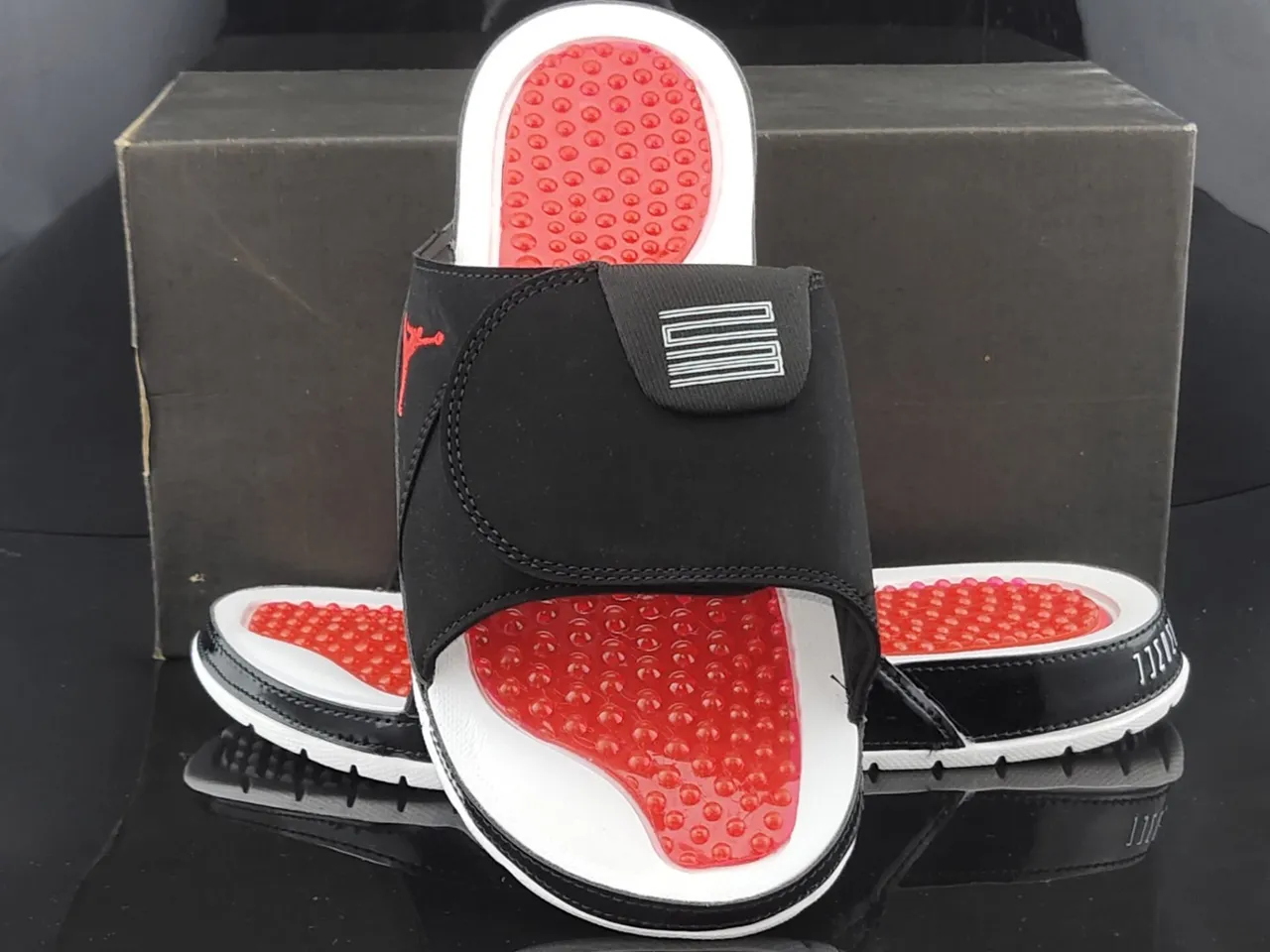 Air Jordan Slide Black White Red Podded Outsole Slippers 3