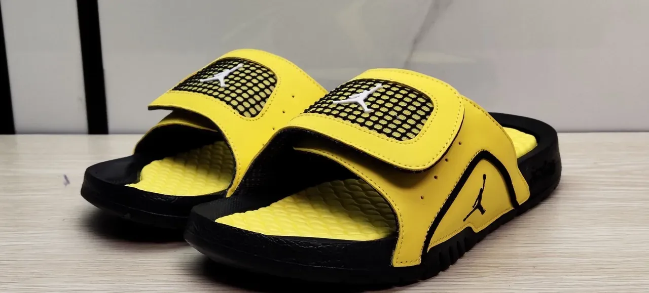 Air Jordan Yellow Black Molded Wave-Patterned Footbed Jumpman Logo Accent Slippers 2