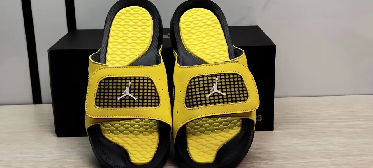 Air Jordan Yellow Black Molded Wave-Patterned Footbed Jumpman Logo Accent Slippers 3