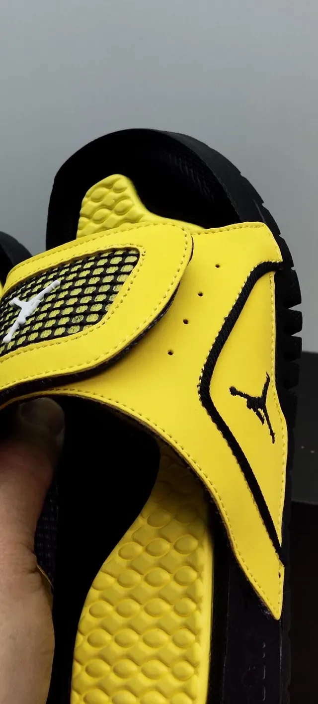 Air Jordan Yellow Black Molded Wave-Patterned Footbed Jumpman Logo Accent Slippers 6