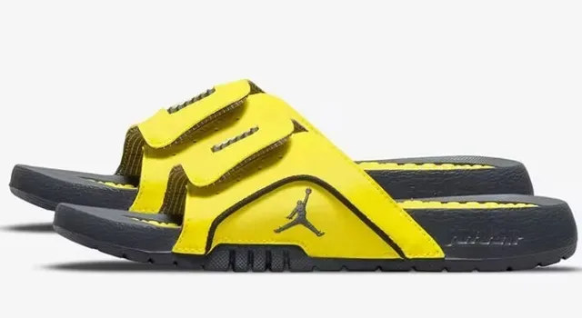 Air Jordan Yellow Black Molded Wave-Patterned Footbed Jumpman Logo Accent Slippers 7