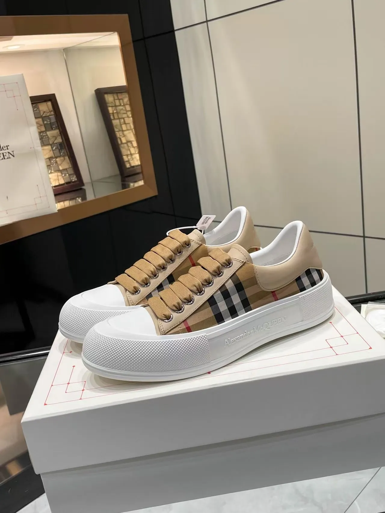 Alexander McQueen Oversized Sneaker Beige Check Pattern Lifestyle Sneakers 3