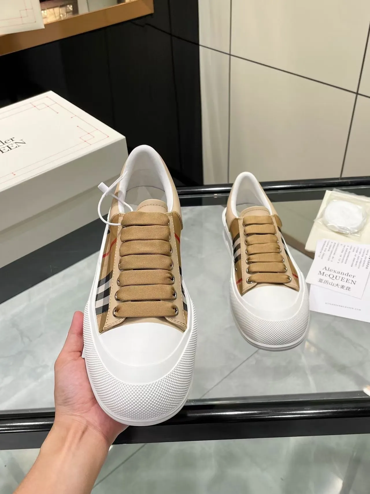 Alexander McQueen Oversized Sneaker Beige Check Pattern Lifestyle Sneakers 5