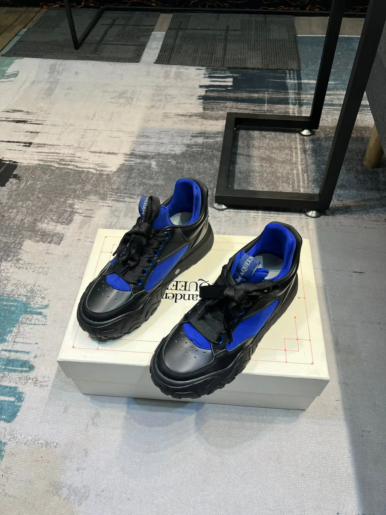 Alexander McQueen Oversized Sneaker Black and Royal Blue Lifestyle Sneakers 4
