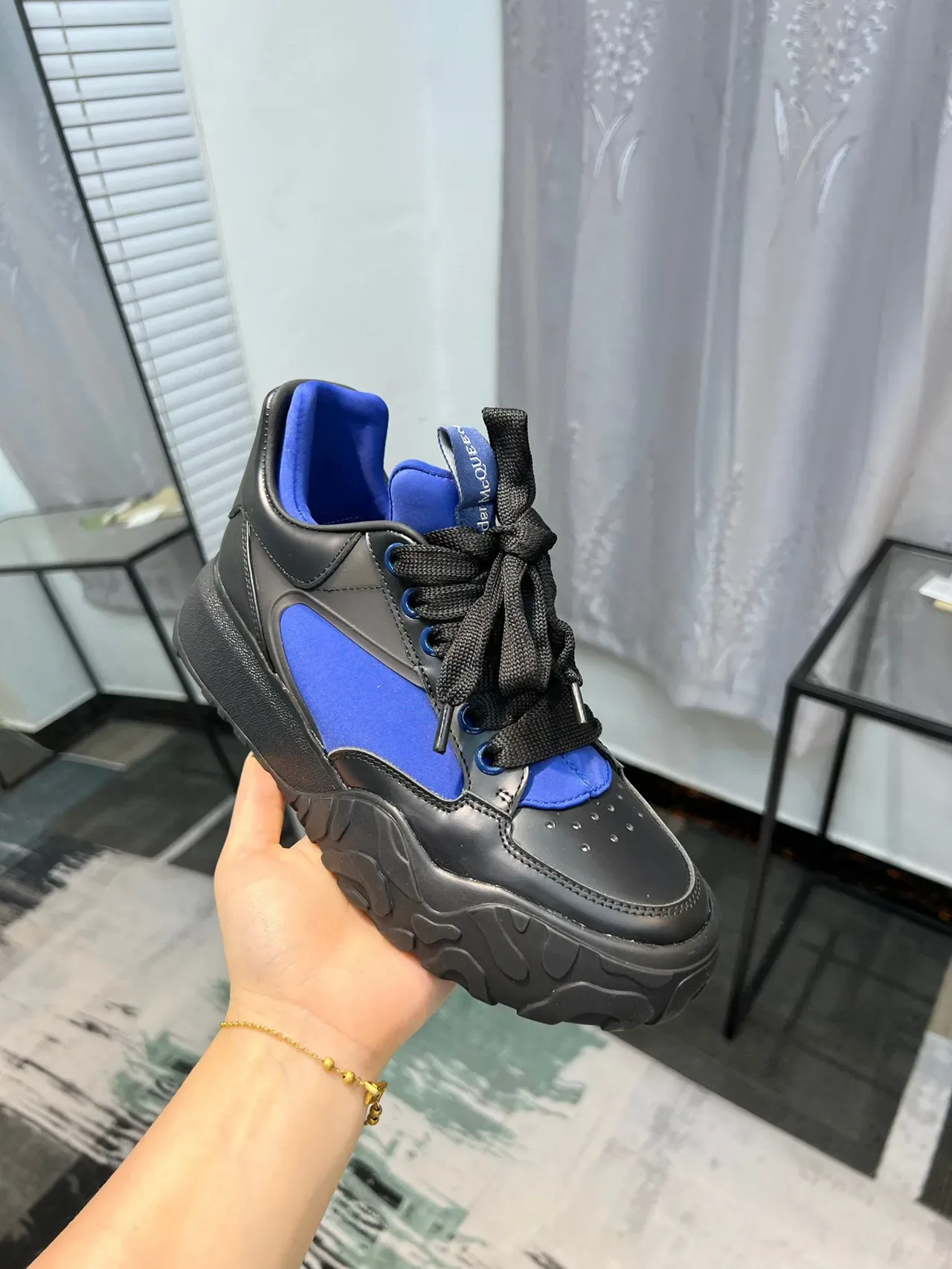Alexander McQueen Oversized Sneaker Black and Royal Blue Lifestyle Sneakers 5