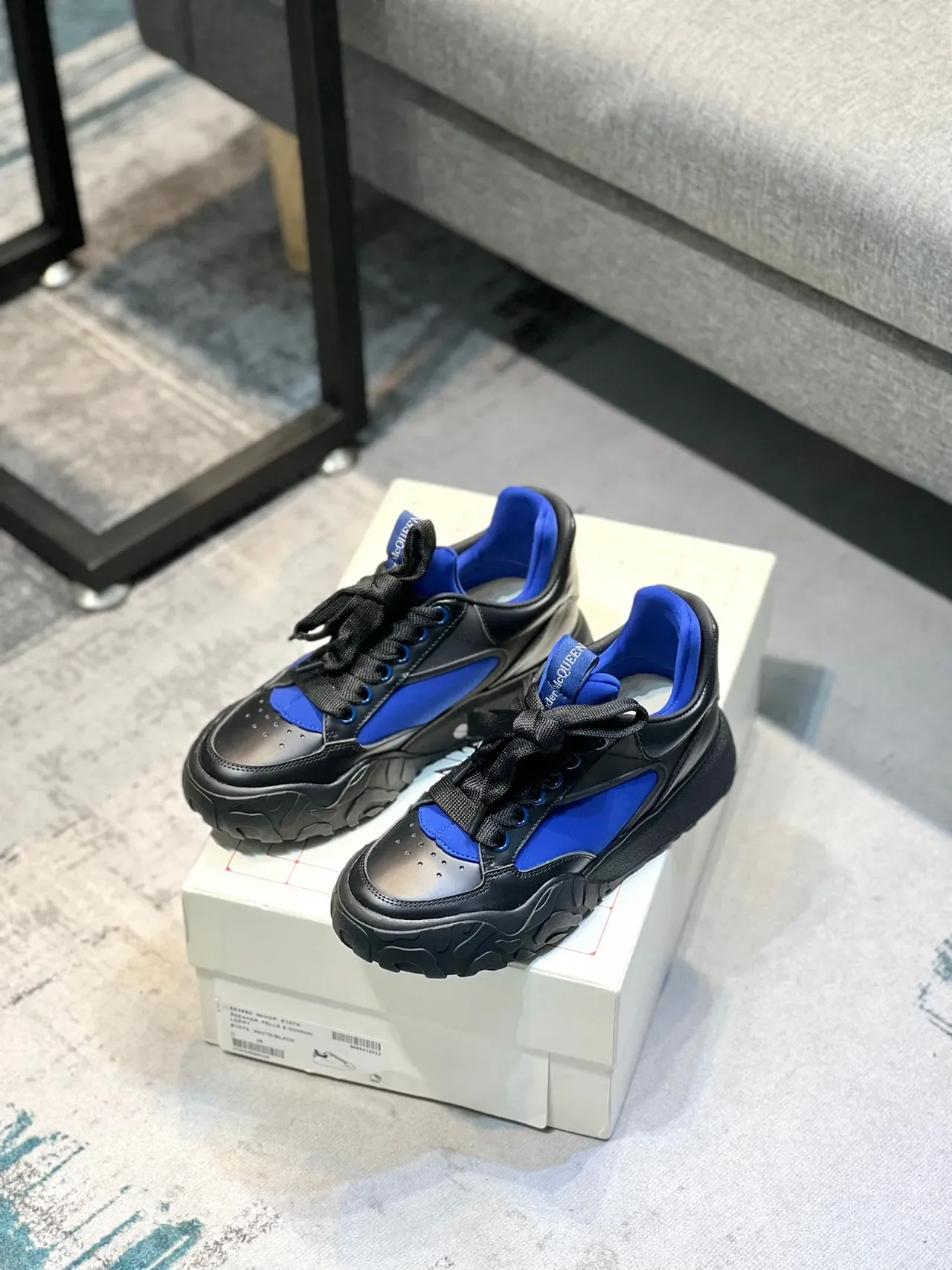Alexander McQueen Oversized Sneaker Black and Royal Blue Lifestyle Sneakers 7