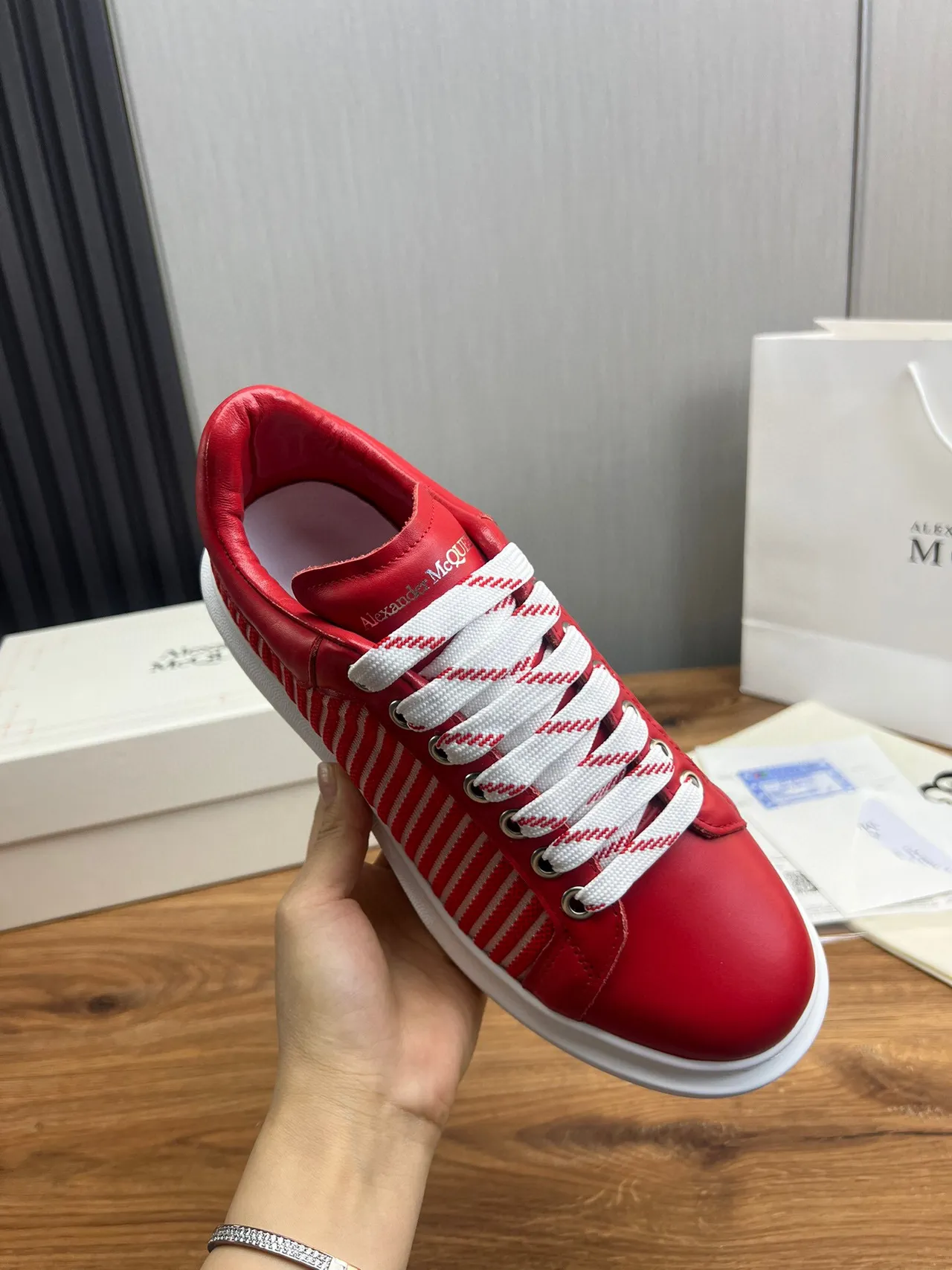 Alexander McQueen Oversized Sneaker Red and White Striped Lifestyle Sneakers 2