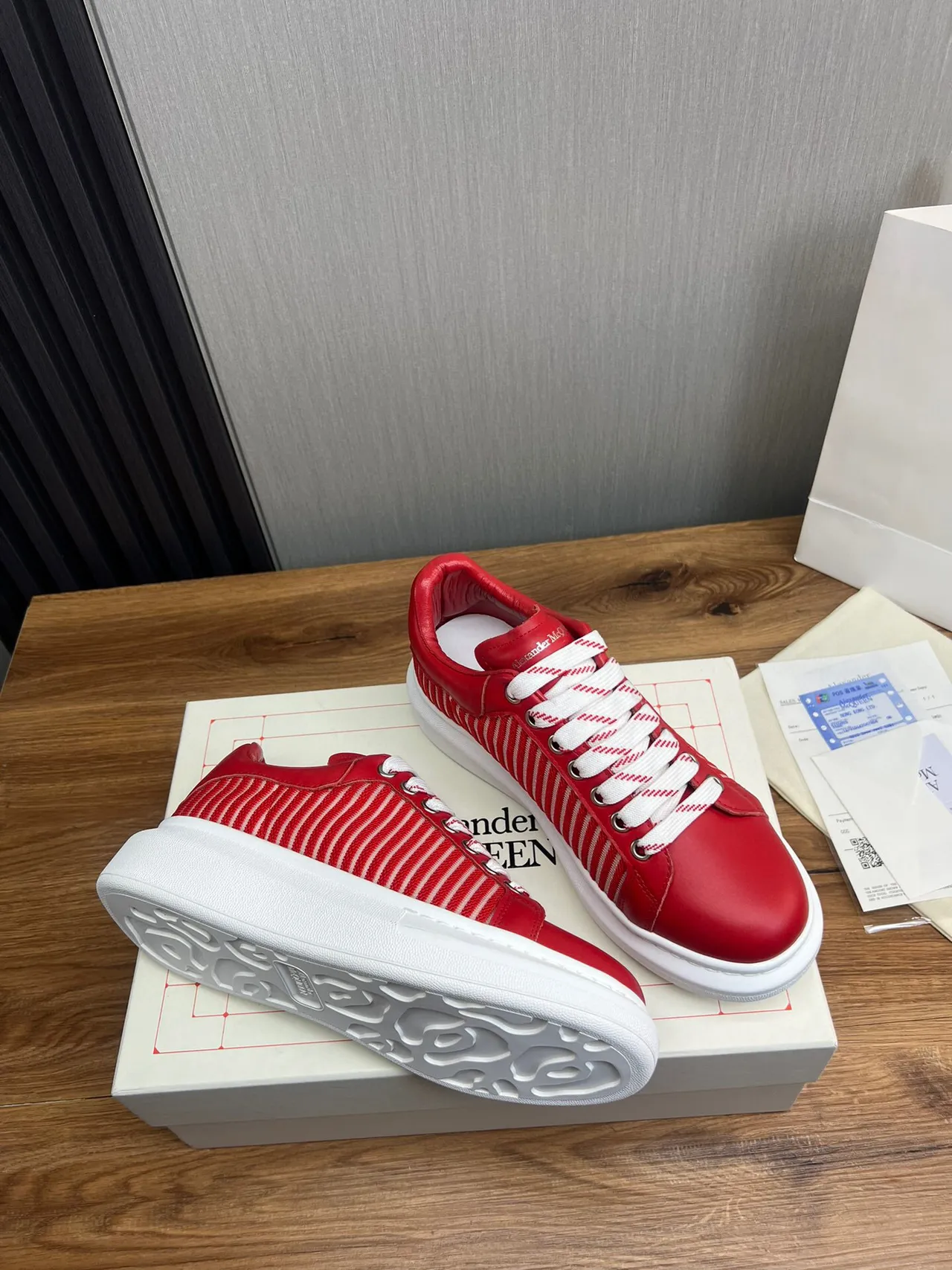 Alexander McQueen Oversized Sneaker Red and White Striped Lifestyle Sneakers 4