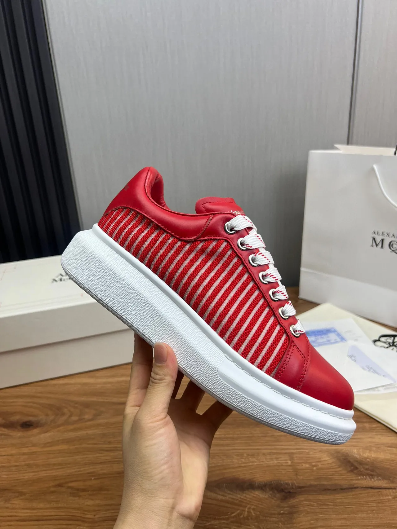 Alexander McQueen Oversized Sneaker Red and White Striped Lifestyle Sneakers 5