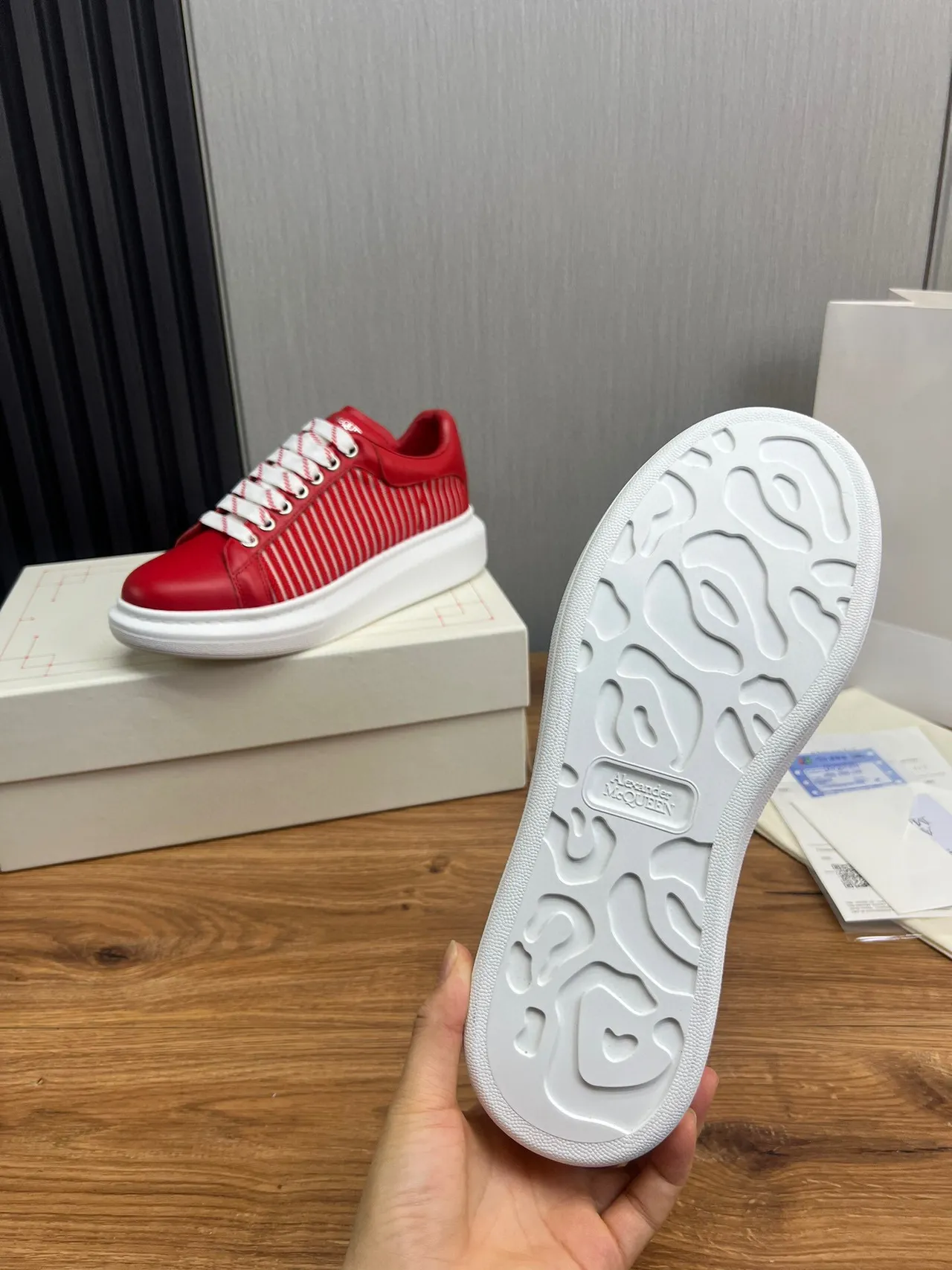 Alexander McQueen Oversized Sneaker Red and White Striped Lifestyle Sneakers 7
