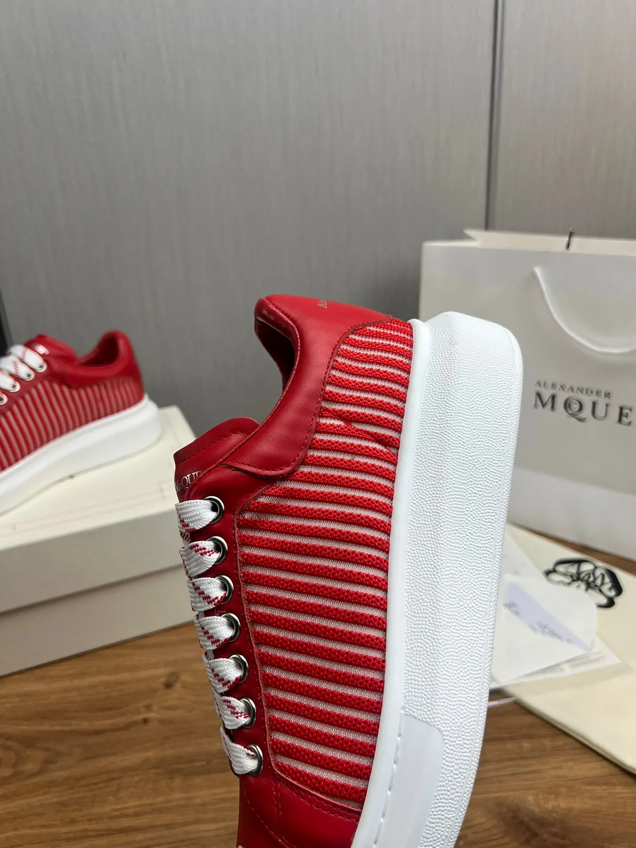 Alexander McQueen Oversized Sneaker Red and White Striped Lifestyle Sneakers 8