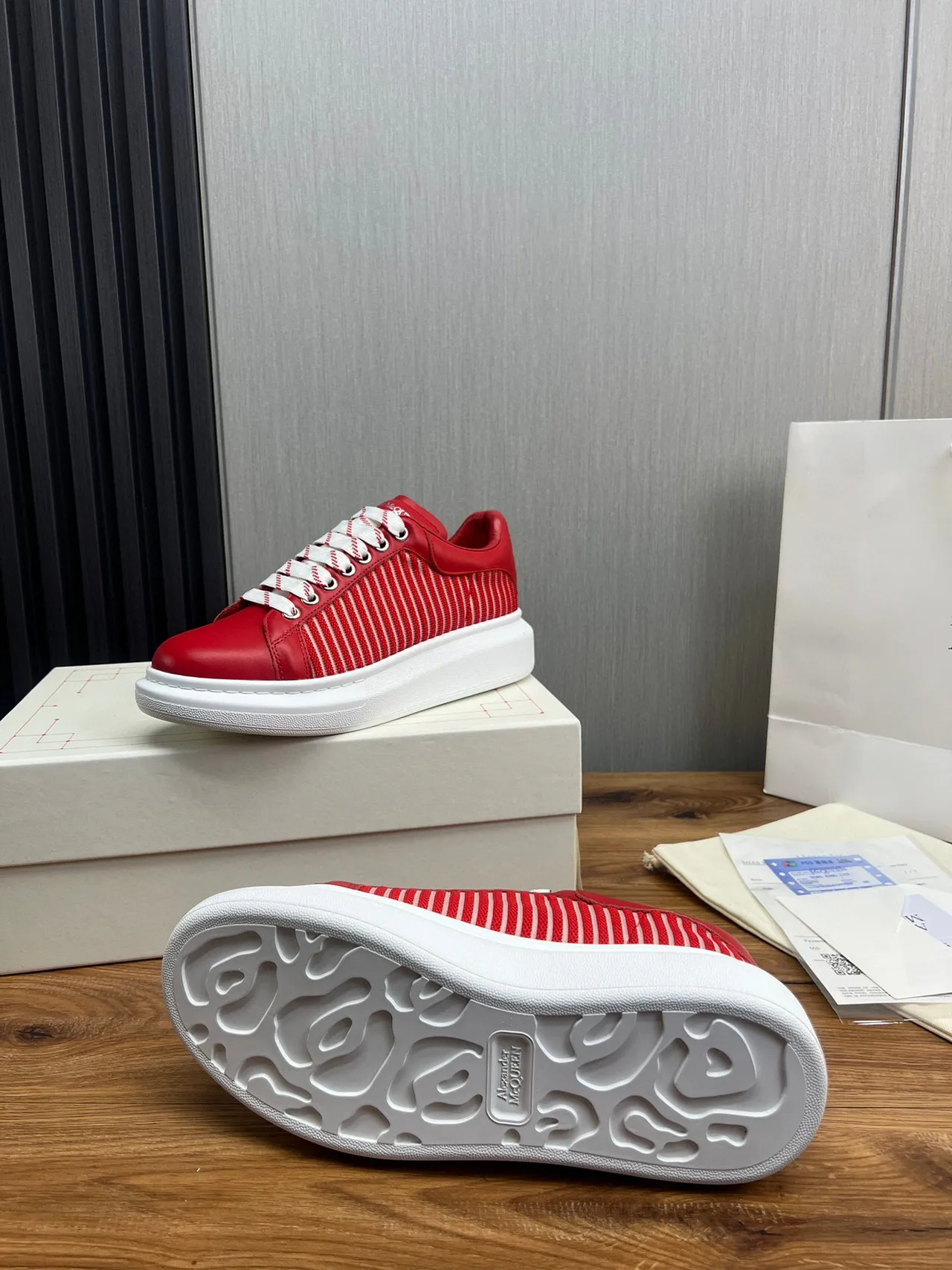 Alexander McQueen Oversized Sneaker Red and White Striped Lifestyle Sneakers 9