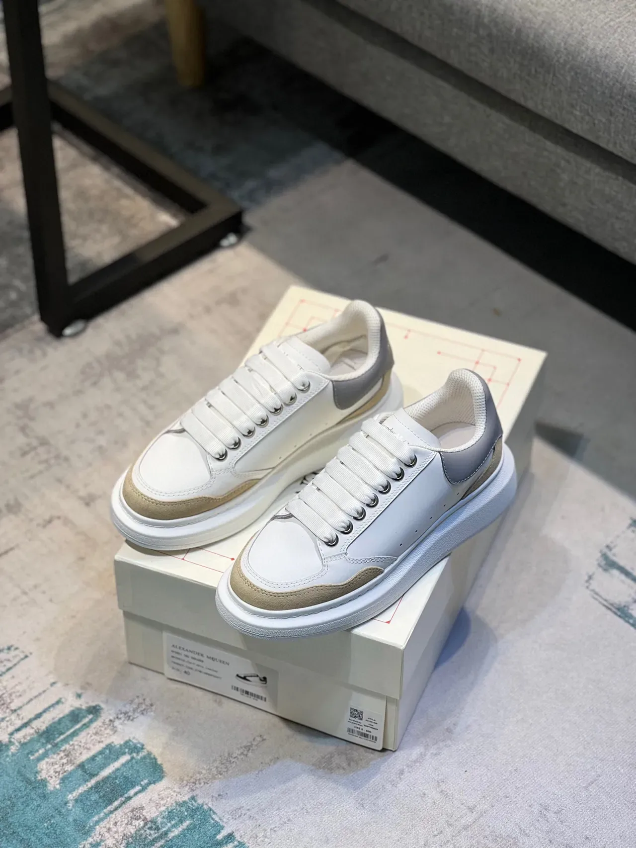 Alexander McQueen Oversized Sneaker White Beige Gray Lifestyle Sneakers 4