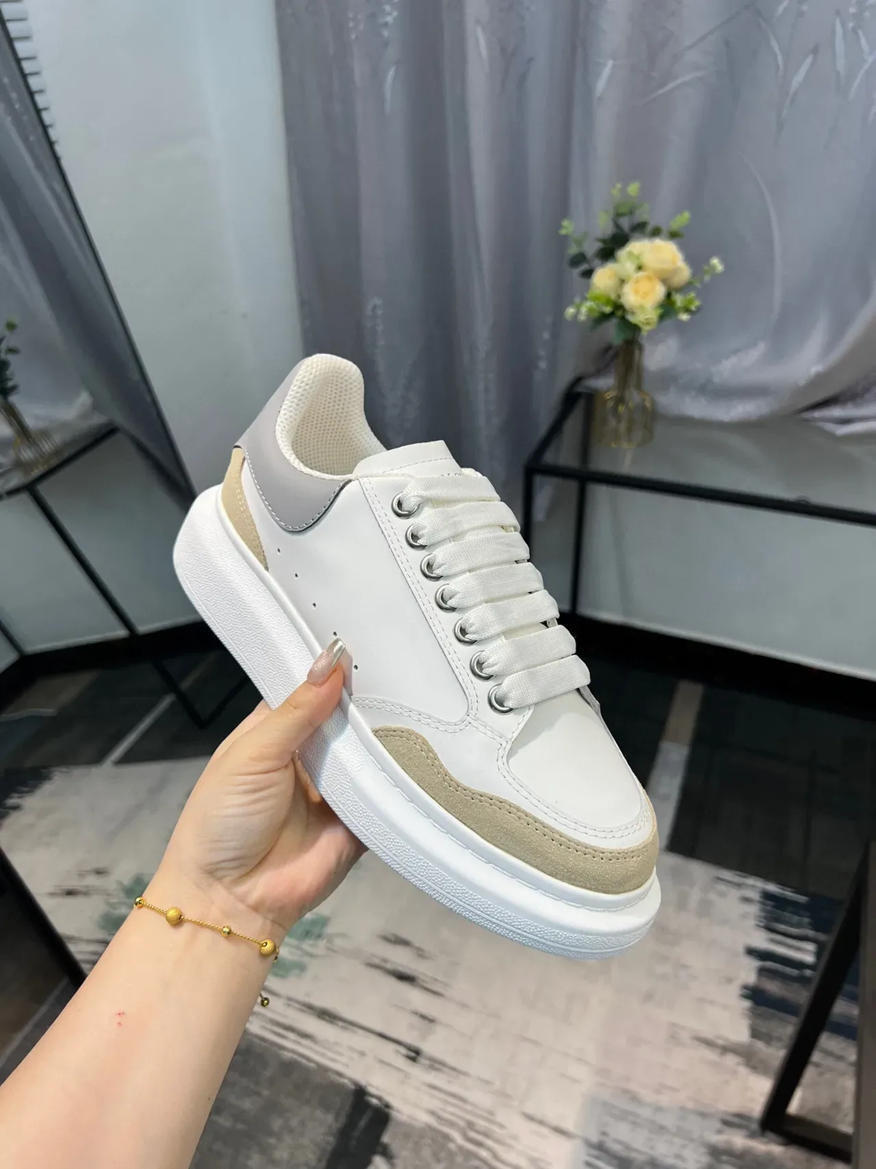 Alexander McQueen Oversized Sneaker White Beige Gray Lifestyle Sneakers 5