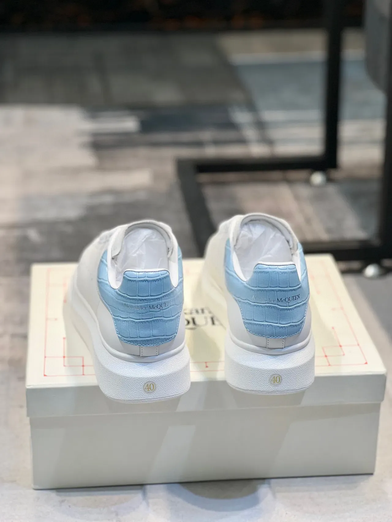 Alexander McQueen Oversized Sneaker White Blue Sole Perforated Toe Lifestyle Sneakers 2