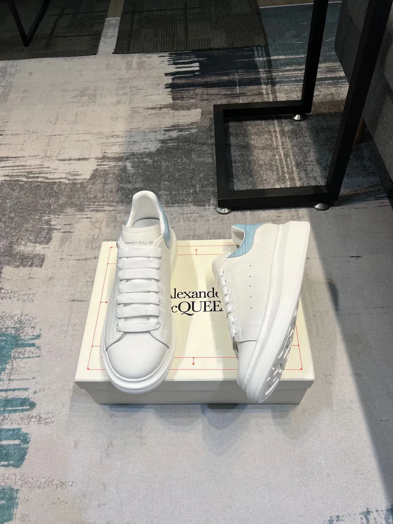 Alexander McQueen Oversized Sneaker White Blue Sole Perforated Toe Lifestyle Sneakers 4