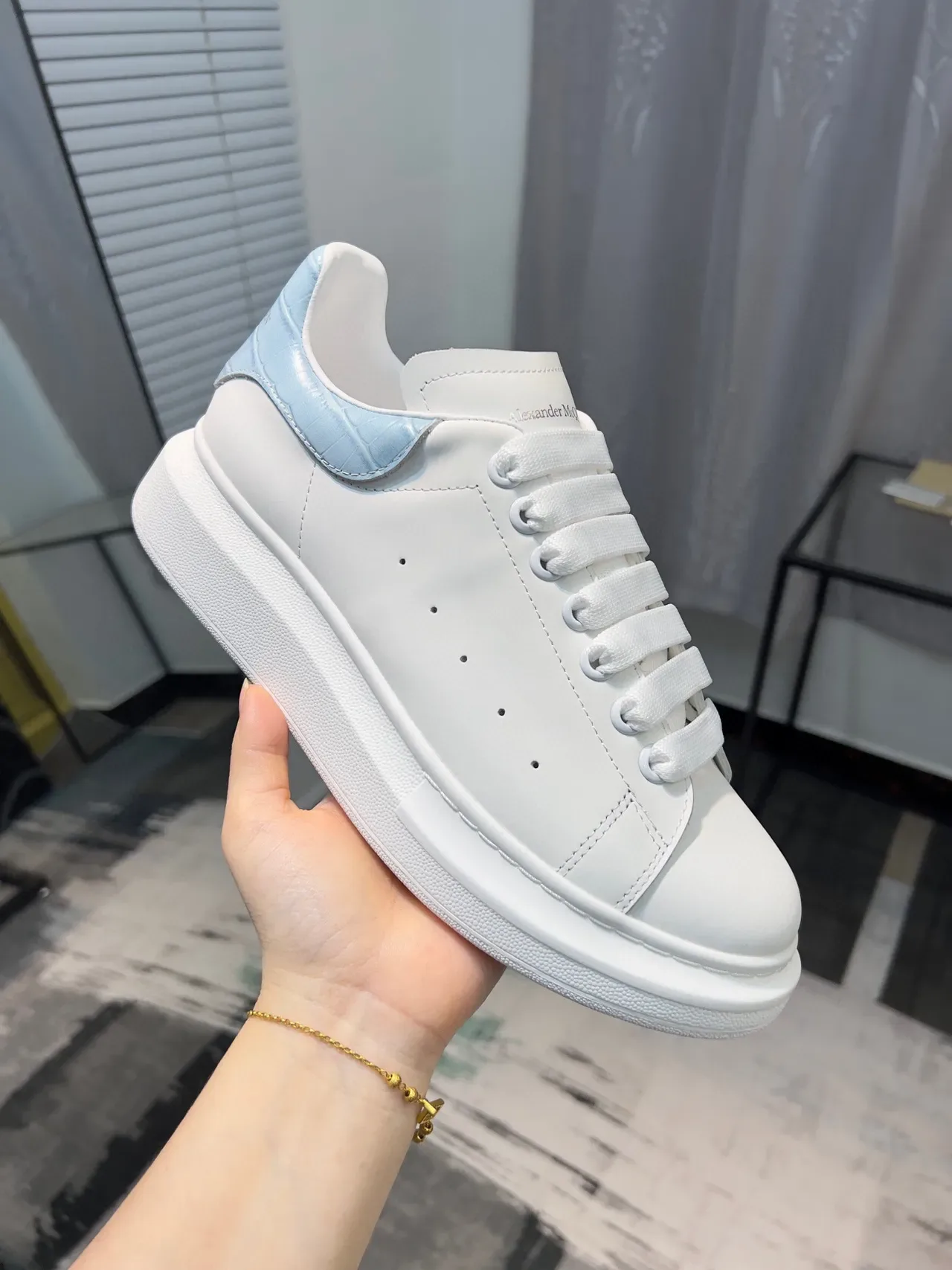 Alexander McQueen Oversized Sneaker White Blue Sole Perforated Toe Lifestyle Sneakers 5