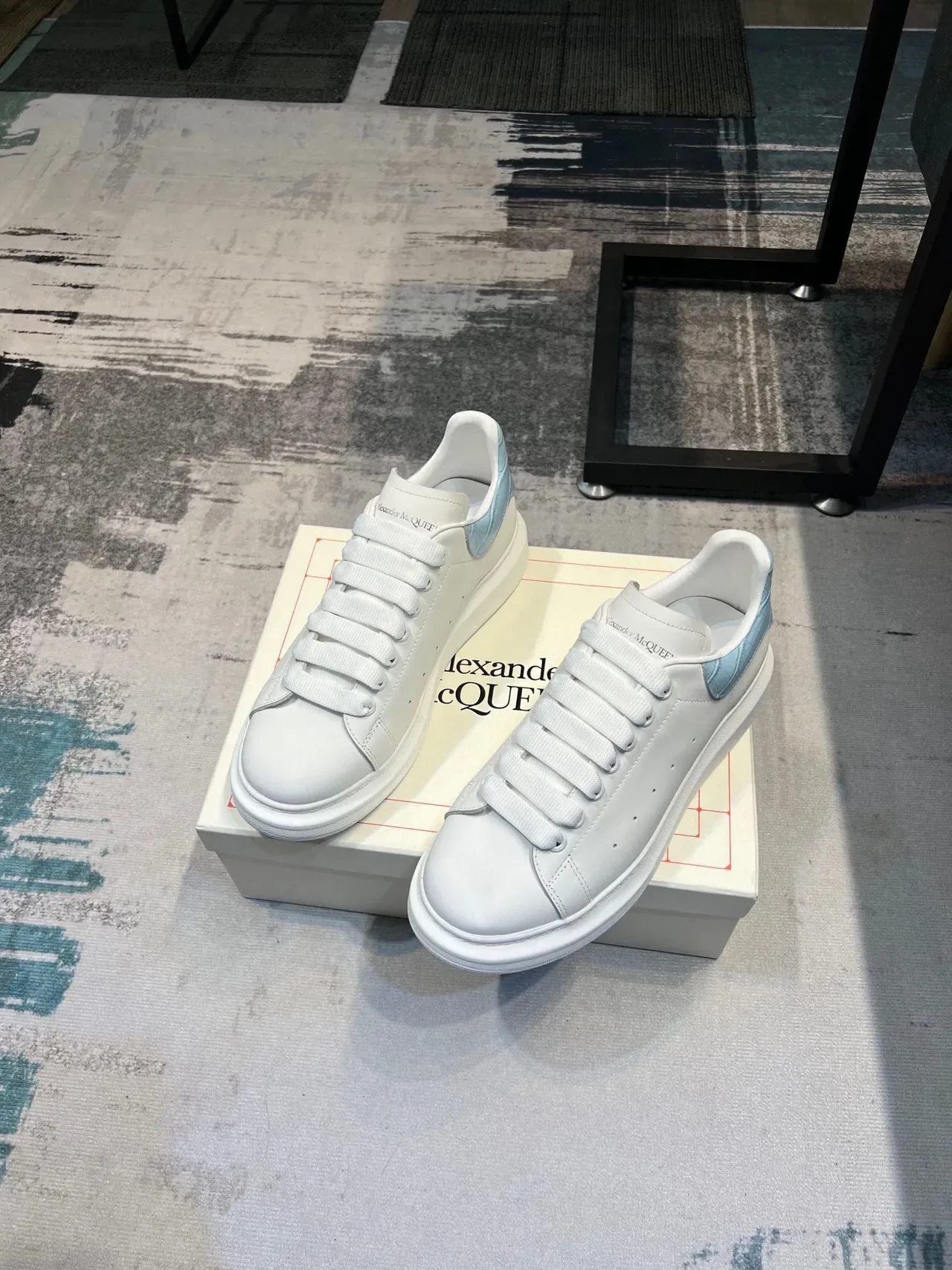 Alexander McQueen Oversized Sneaker White Blue Sole Perforated Toe Lifestyle Sneakers 6