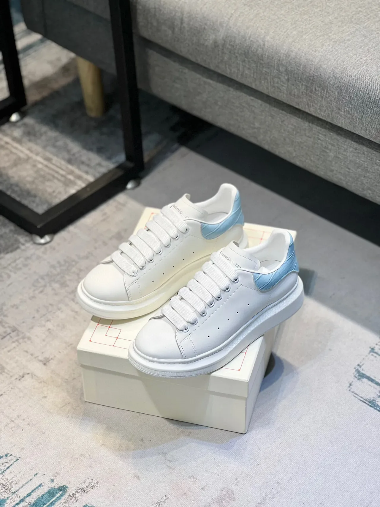 Alexander McQueen Oversized Sneaker White Blue Sole Perforated Toe Lifestyle Sneakers 7