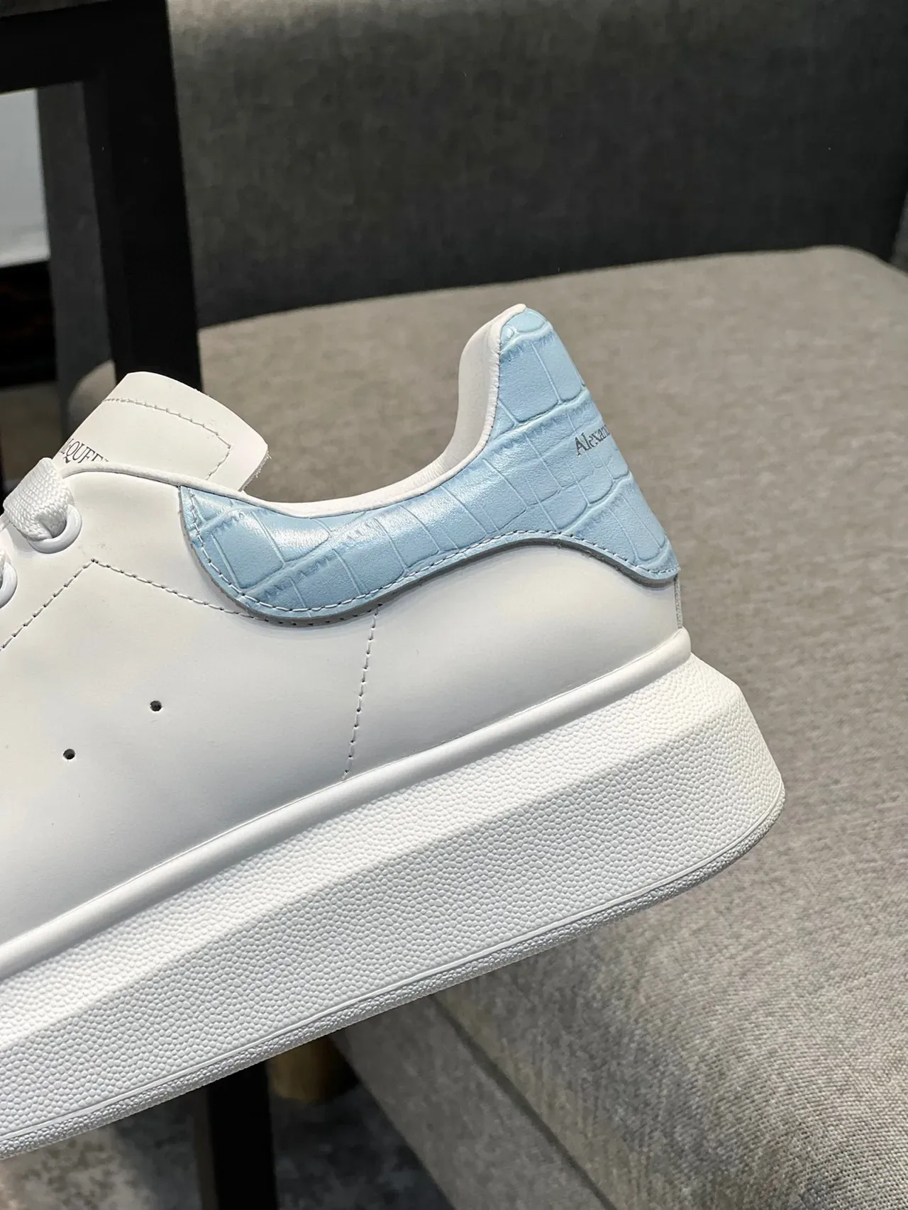 Alexander McQueen Oversized Sneaker White Blue Sole Perforated Toe Lifestyle Sneakers 8