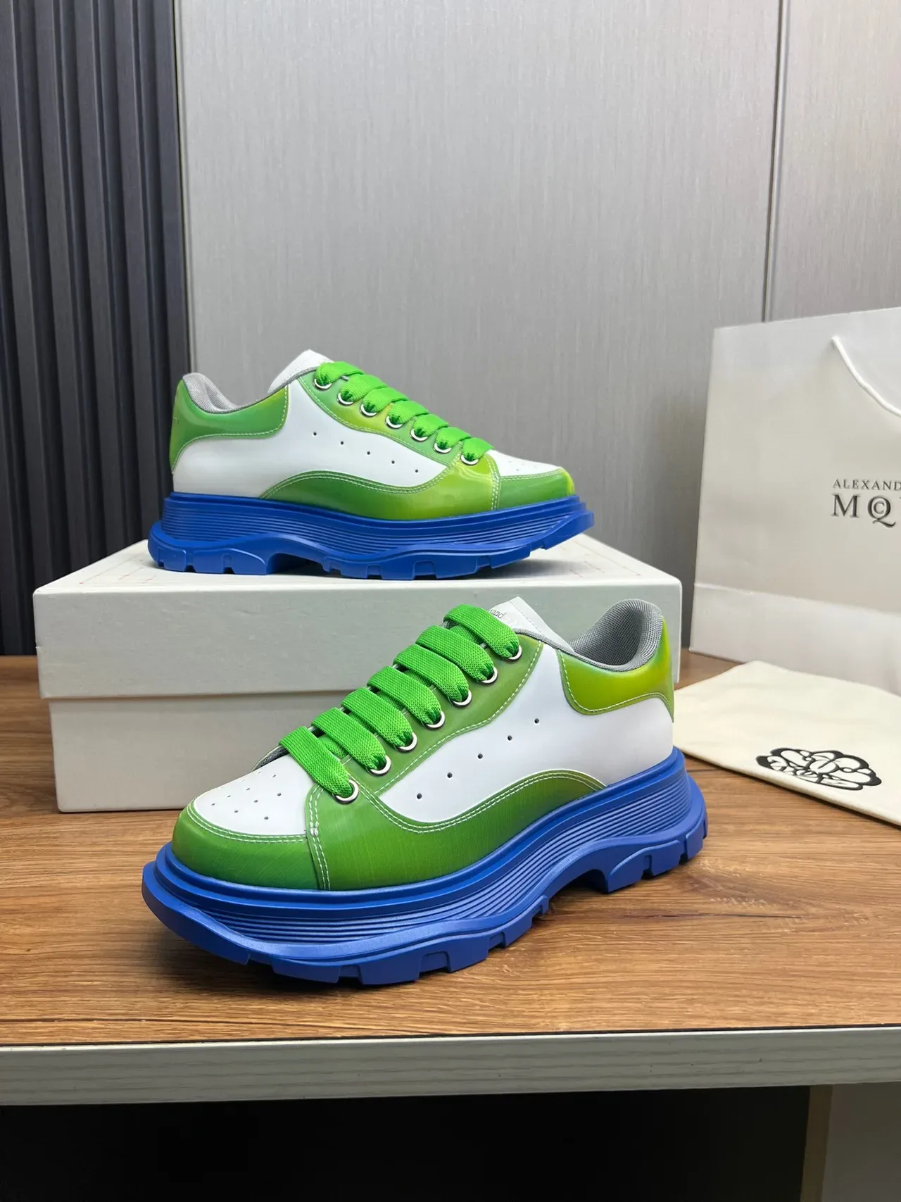 Alexander McQueen Oversized Sneaker White Green Blue Chunky Sneakers 7