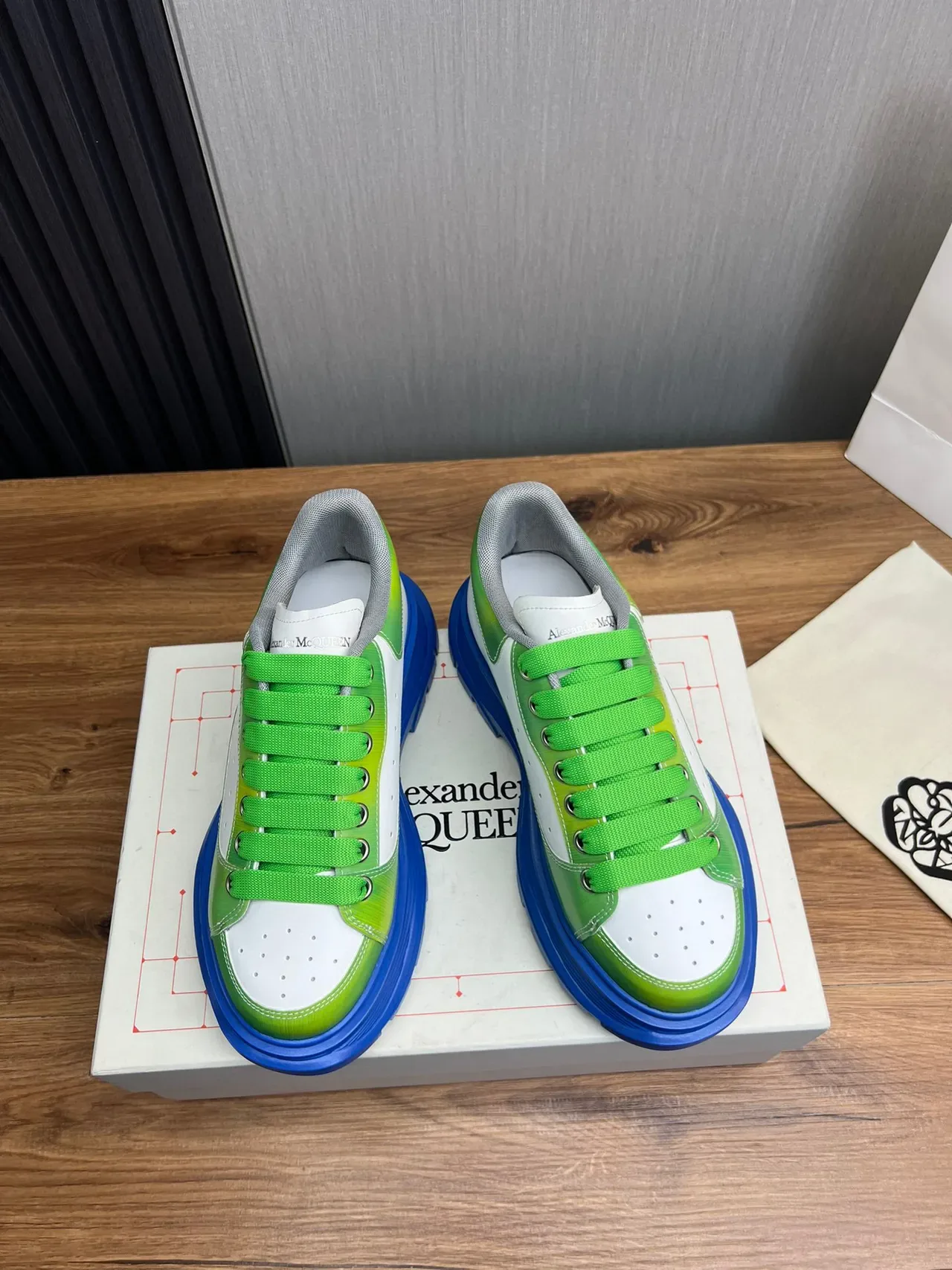 Alexander McQueen Oversized Sneaker White Green Blue Chunky Sneakers 9
