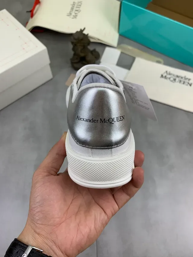 Alexander McQueen Oversized Sneaker White Silver Sole Canvas Upper Lifestyle Sneakers 3