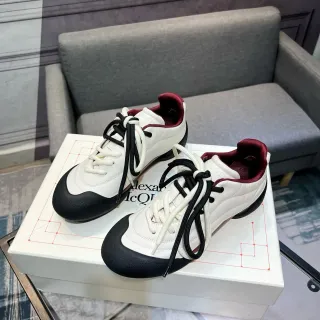 Alexander McQueen White Burgundy Low-Top Quilted Upper Lifestyle Sneakers