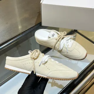 Alo Beige White Suede Upper Lace-Tie Detail Lifestyle Sneakers