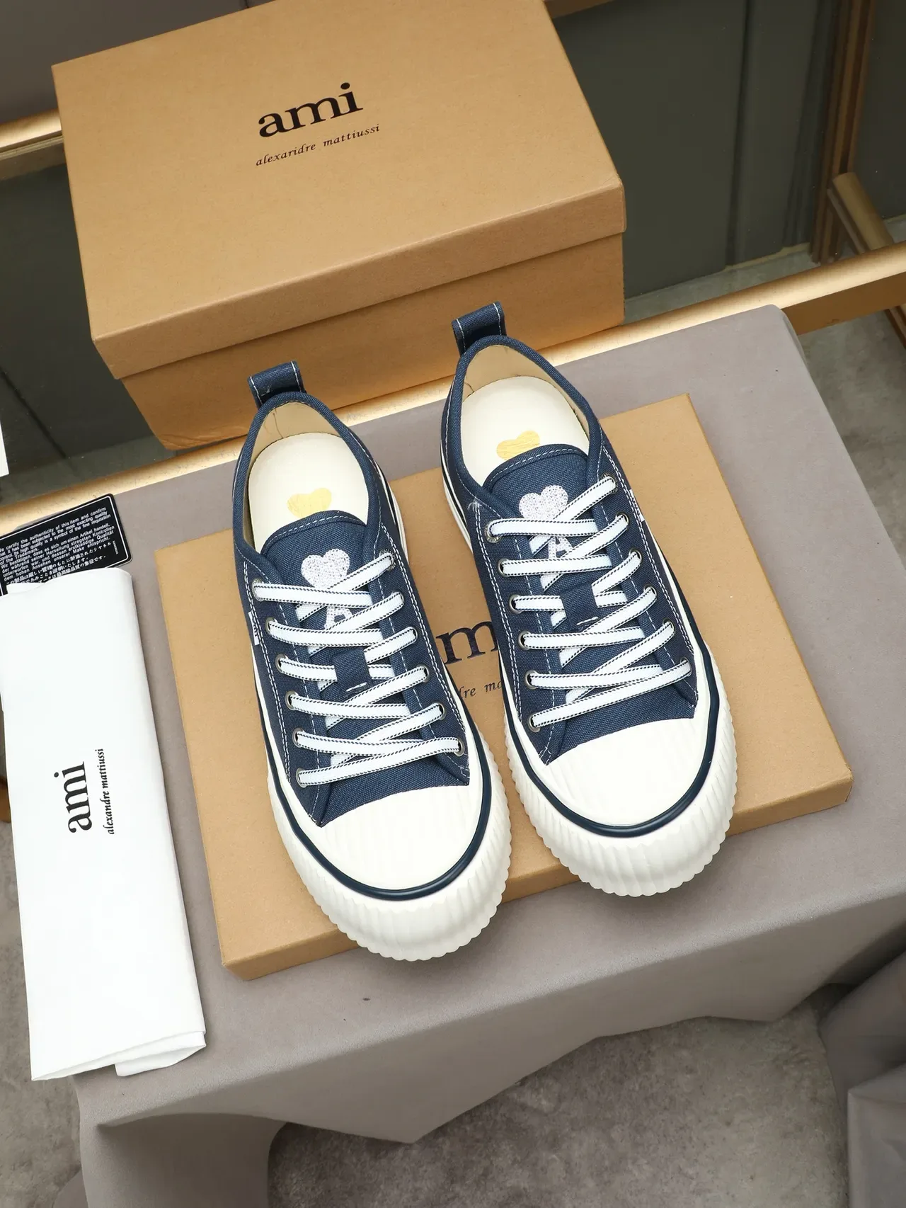AMI Paris Canvas Platform Sneaker Navy White Upper Sole Lifestyle Sneakers 2