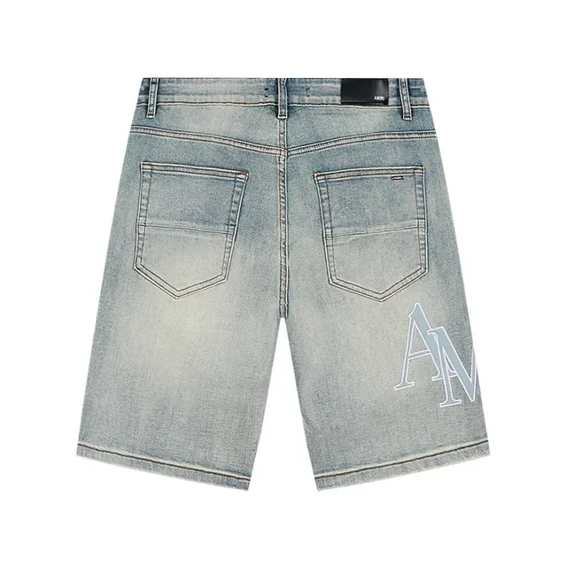 Amiri Embroidered Monogram Light-Wash Distressed Denim Shorts 3