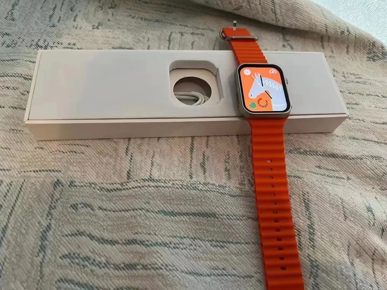 Apple Orange Silver Rectangular Case Digital Crown Sports Watch 2