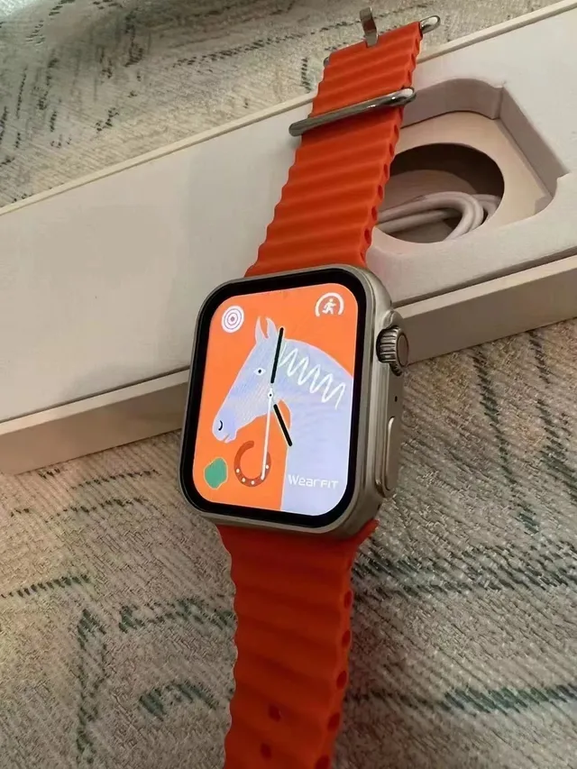 Apple Orange Silver Rectangular Case Digital Crown Sports Watch 3