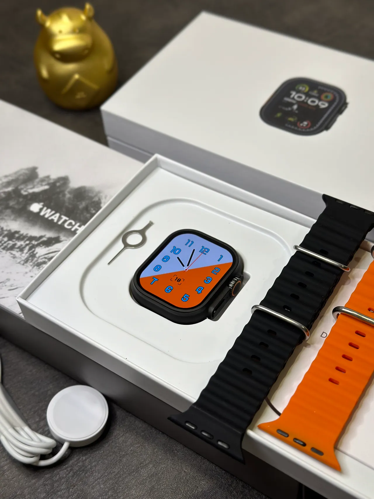 Apple Ultra Étui Carré Style Titane Noir Orange Cadran Numérique Analogue Hybride Montre Sportive 7