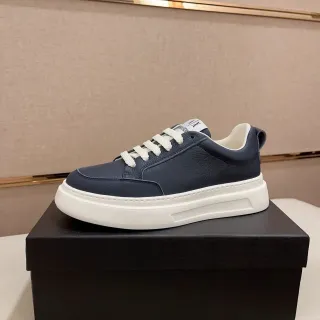 Armani Exchange Navy White Pebbled Leather Contrast Laces Lifestyle Sneakers