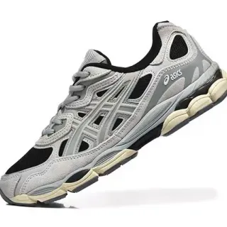 ASICS رمادي أسود متعدد الطبقات المركبة قفص شبكي مفتوح تهوية أحذية رياضية نمط حياة