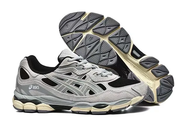 ASICS Gris Noir Couche Synthétique Cage Maille Ouverte Ventilação Chaussures Lifestyle 4