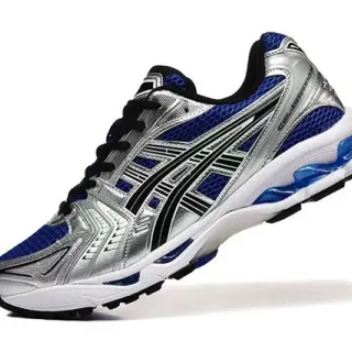 ASICS Silver Blue Metallic Synthetic Overlays Royal Mesh Panels Running Shoes